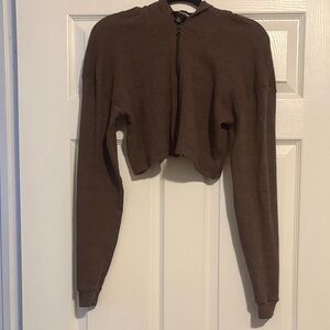 PrettyLittleThing Brown Cropped sweater Hoodie with zipper